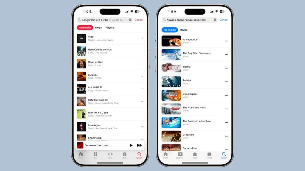 البحث باللغة الطبيعية في Apple Music وApple TV 