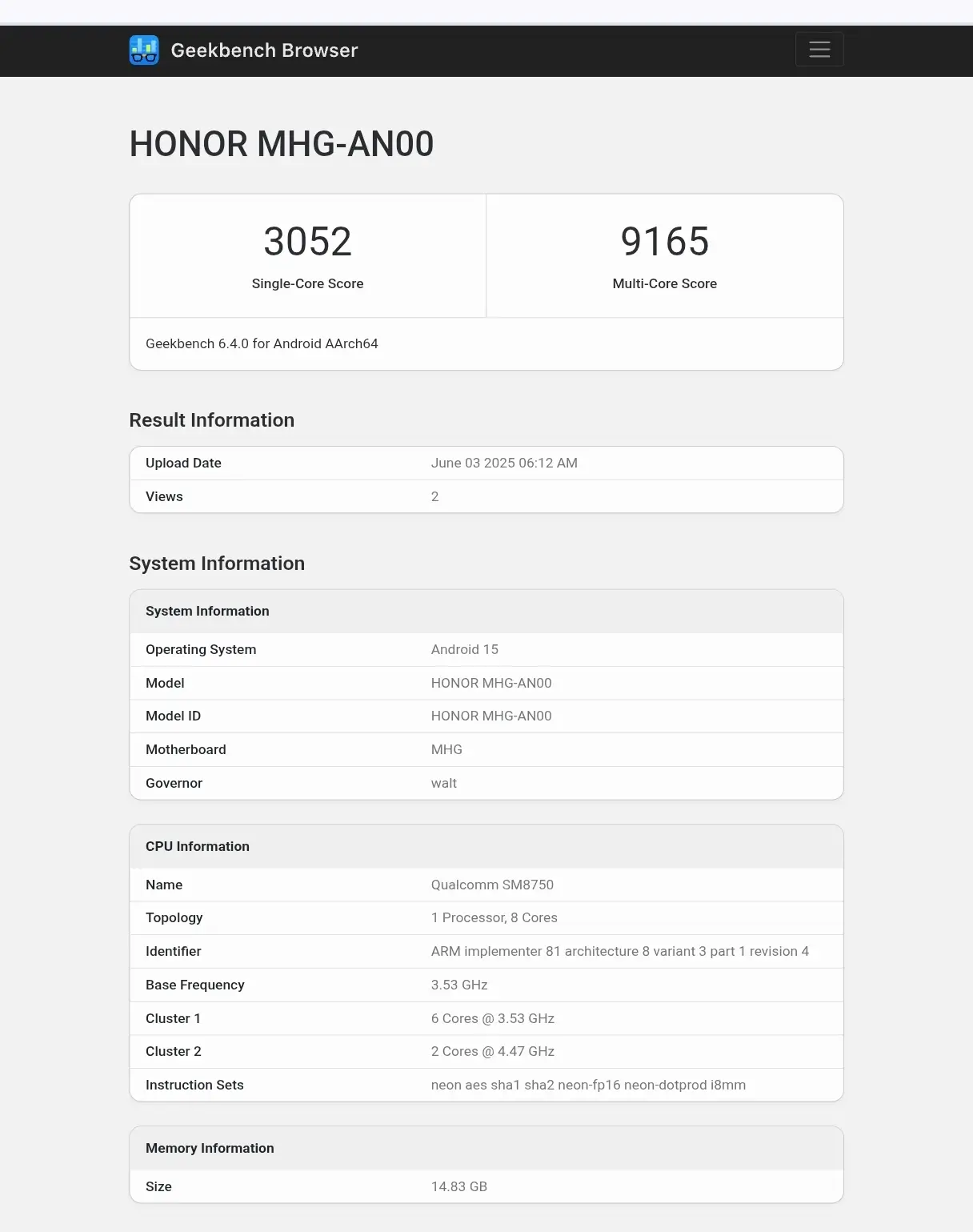 تسريب: هاتف Honor Magic V5: هاتف طيّ خارق بمعالج Snapdragon 1 أرقام Geekbench تكشف عن أداء تنافسي